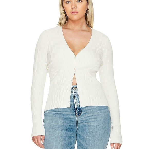 Good American 
SHINE RIB V-NECK CARDI001 IN CLOUD WHITE - Picture 1 of 10